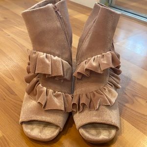Blush Velvet Ruffle Heels